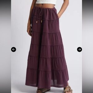 Free People Simply Smitten Maxi Tiered Skirt Chocolate Merlot